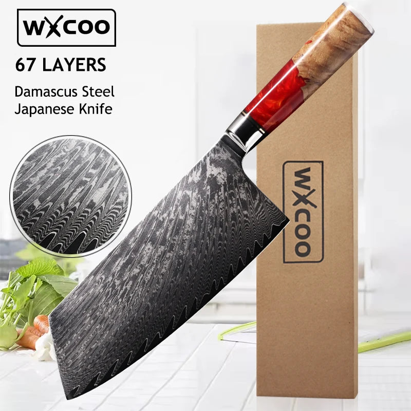 WXCOO Santoku Knife Damascus Stainless Steel Kitchen Knives Sashimi Slicing Professional Chef Knife Vegetable Cutting Knife Tool