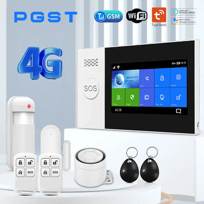 PGST PG-107 4G Smart Home Alarm System 4.3 inch WiFi Tuya Security Wireless Alarm Smart Life app Control work with Alexa