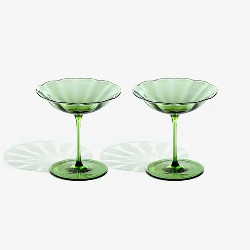 Nordic Retro Flower Wine Glasses Champagne Cup Set Crystal Goblet Glass Cocktail Glass Martini Cup Ribbed Pink Green Wine Glasse