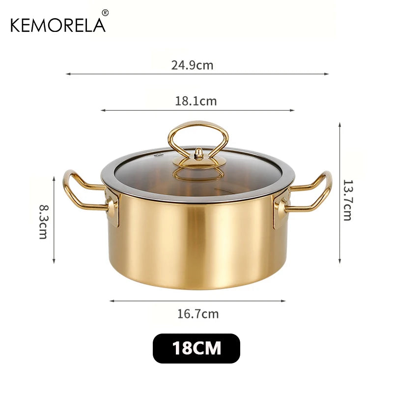 1PCS Stainless Steel Double-Ear Small Hot Pot Thickened 16/18cm Instant Noodle Pot Soup Pot Induction Cooker Gas Stove Universal