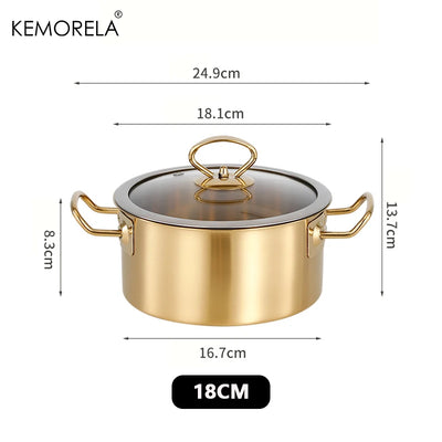 1PCS Stainless Steel Double-Ear Small Hot Pot Thickened 16/18cm Instant Noodle Pot Soup Pot Induction Cooker Gas Stove Universal