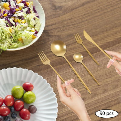 90PCS Gold Dinnerware Set, Gold Flatware Cutlery Set, Stainless Steel Utensils Set for Home Restaurant