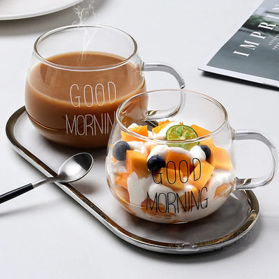 Creative Glass Coffee Tea Mug Drinks Cute Letter Dessert Breakfast Milk Cup Glass Mugs Handle Drinkware with Handle 400ML