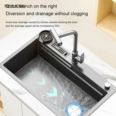 Multifunctional Rotating Pull-Out Waterfall Kitchen Faucets Kitchen Sink Stainless Steel Large Single Slot Kitchen Accessories