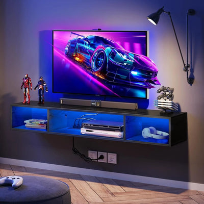 TV Stand with Power Outlet, Floating TV Stand with RGB Lights, 47.2" Wall Mounted TV Shelf,Media Console with Storage Shelf