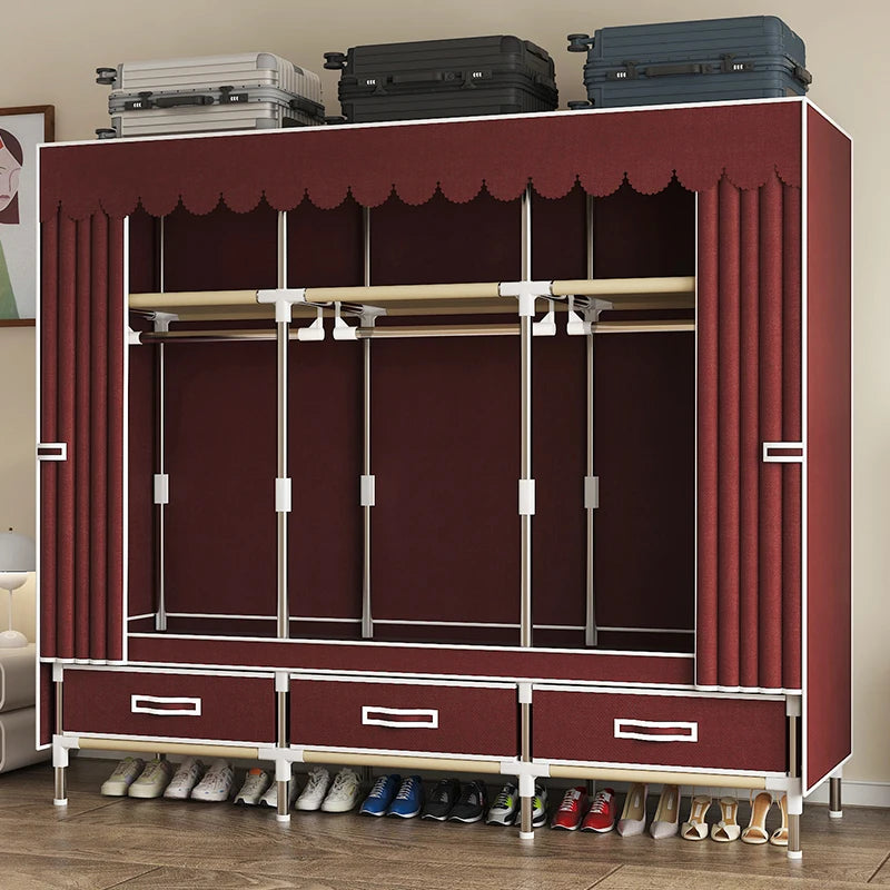 Wardrobe, home bedroom, easy assembly, wardrobe, steel pipe, sturdy and durable, rental room with drawer cabinet