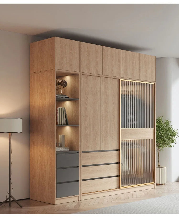 wardrobe home bedroom simple glass door master bedroom original wood