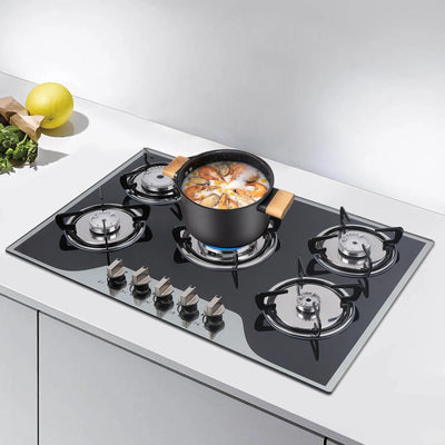 30" Kitchen Gas Cooktop Stainless Steel 5-Burners NG/LPG Dual Fuel Gas Stovetop Gas Hob Cooktop Burners