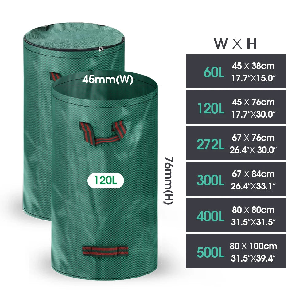 60L/120L/272L/300L/500L PP Woven Fabric Bag for Garden Leaf Weed Debris Collection Recycle Bin Reusable Yard Trash Can with Lid