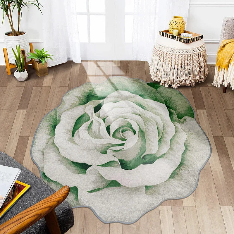 Flower Shape Carpet Soft Round Kitchen Floor Mat Peony Art Rug Living Room Bedroom Bedside Carpet Anti-slip Hallway Door Mat