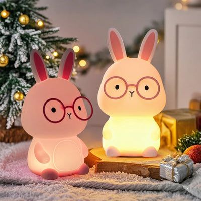 Cute Rabbit Night Light For Kids Bedroom Rabbit Animal Silicone Nursery Sleeping Lamp Touch Control Nightlights For Baby Gifts