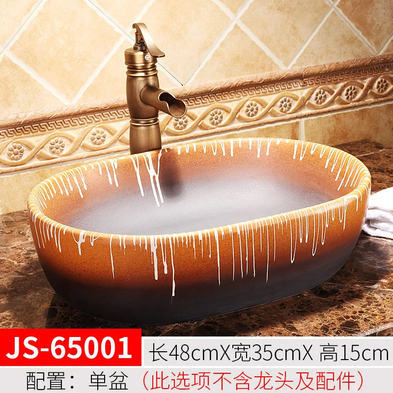 Jingdezhen Art Inter-Platform Basin Chinese New Style Ceramic Washbasin Bathroom Table Wash Basin