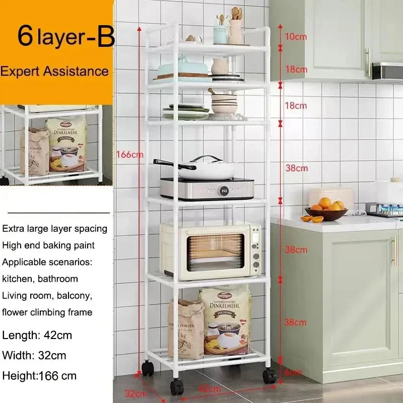 Floor Standing Storage Rack Kitchen Bathroom Microwave Rack Multi Functional Movable Without Punching Holes Household Shelves