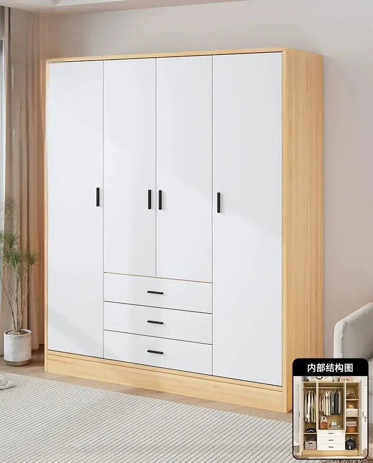 Small Wardrobe Household Bedroom Wooden Cabinet Simple Assembly Wardrobe Strong Durable Rental Room