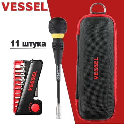 VESSEL Original Imported Ratchet Screwdriver Set with 11 Bits 1/4'' Strong Magnetic Screwdriver Bits Sets 2200+11Pcs