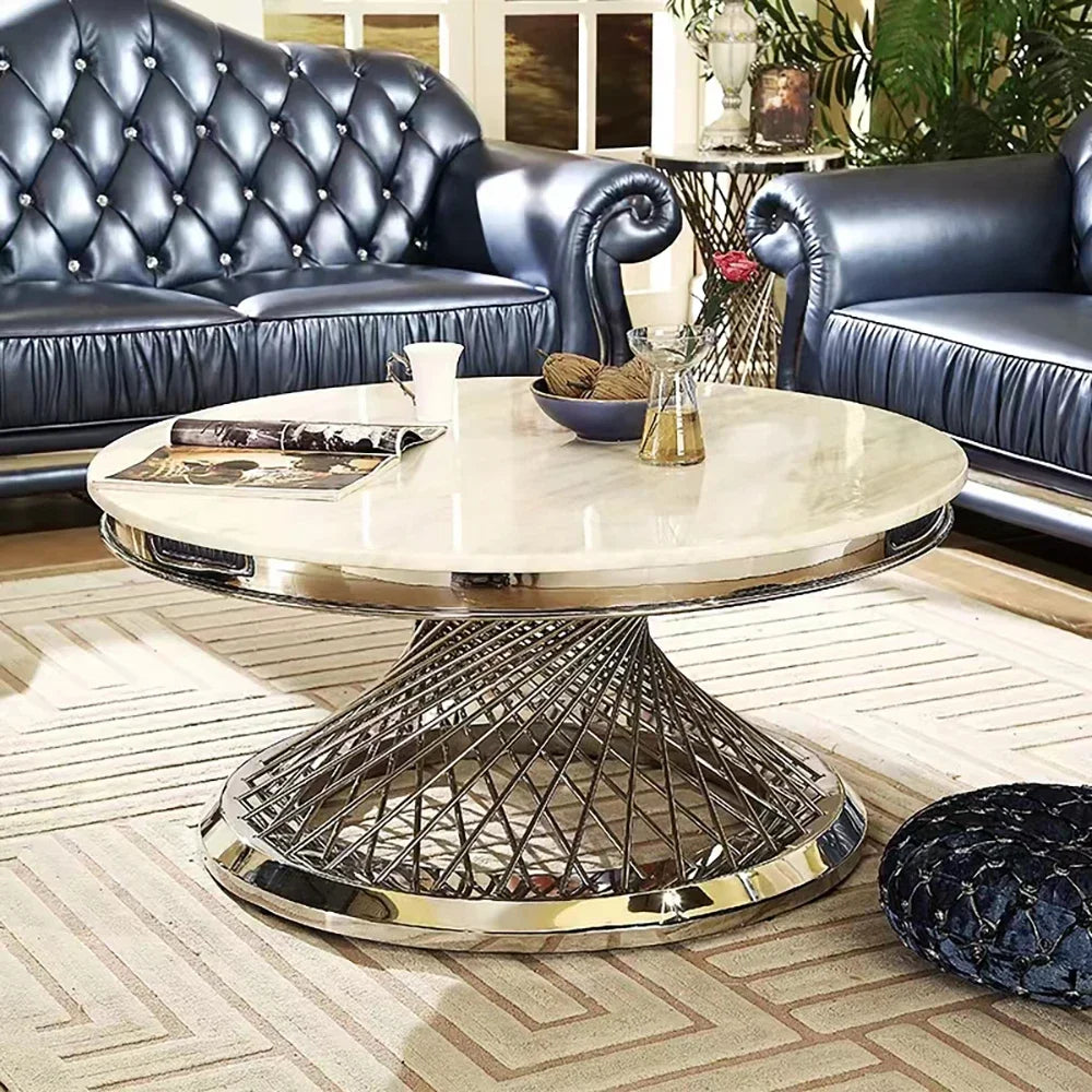 Italian Round Marble Coffee Table Luxury Stainless Steel Living Room Center Table