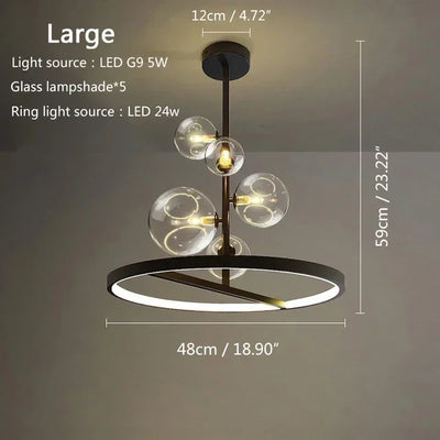 LED Glass Pendant Lamp Nordic Circle Ceiling Hanging Chandeliers Light Black LOFT Living Dining Room Kitchen Lighting Fixture