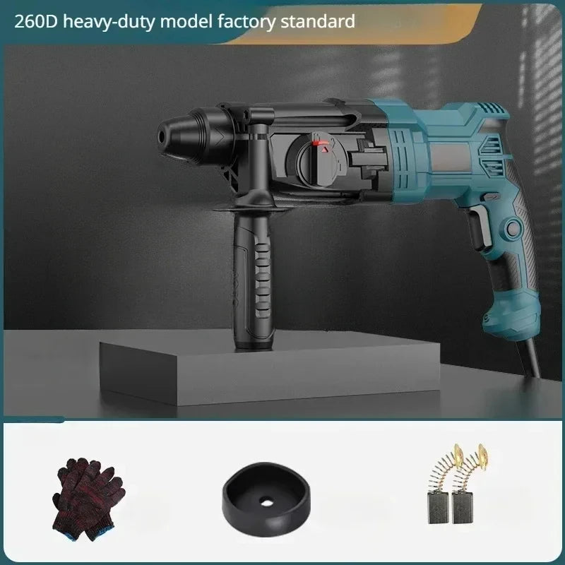 220-240V Industrial Grade Three Speed High-power Handheld Drill, Concrete Steel Wood Lightweight Impact Hammer Drilling Rig