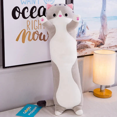 Cute Long Strip Cat Stuffed Body Pillow Cartoon Cat Plush Cushion Kawai Sofa Bedroom Throw Pillow Home Decoration Creative Gifts