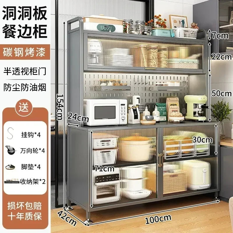 Modern Kitchen Cabinet Hutch Movable Full Door Glass Cabinet Storage Display Cupboards Muebles Cocina Multifunctional Furniture