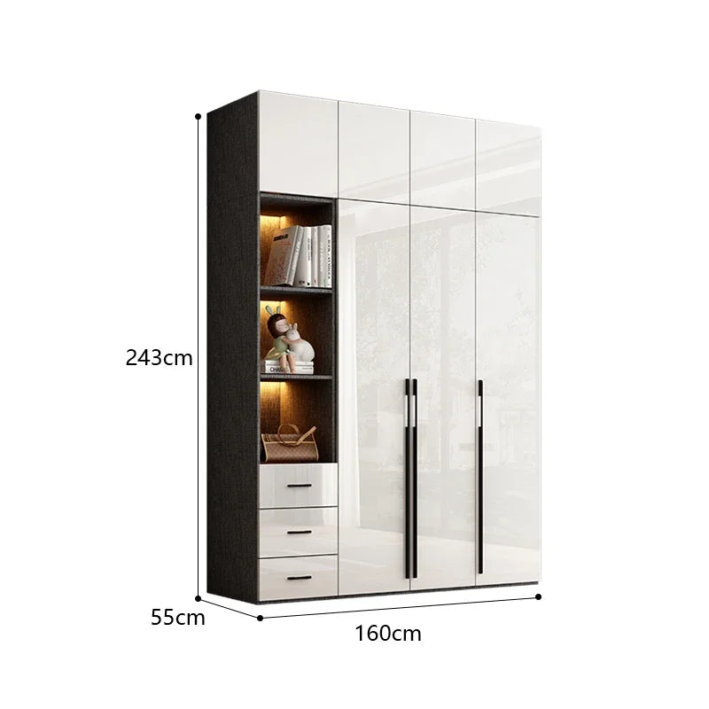 Modern minimalist light luxury high-gloss wardrobe bedroom swing door Nordic large wardrobe locker glass door  closet