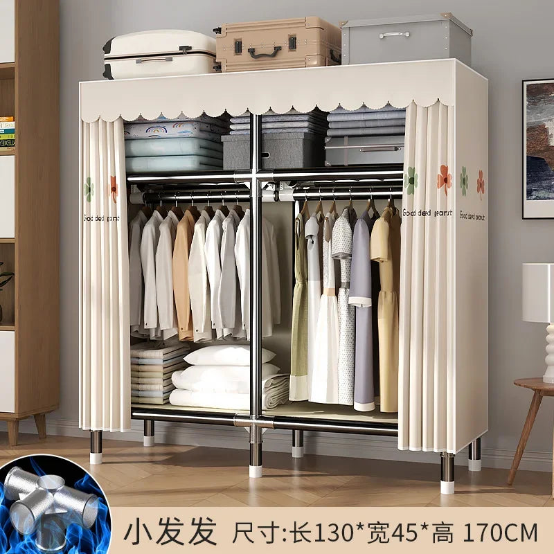 Durable Alloy Steel Wardrobe  HighCapacity Closet with Polyester Taffeta, Easy Clean Bedroom Storage, Clothing Organizer