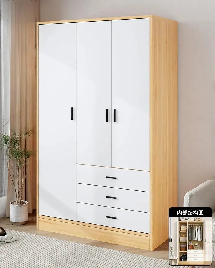 Small Wardrobe Household Bedroom Wooden Cabinet Simple Assembly Wardrobe Strong Durable Rental Room