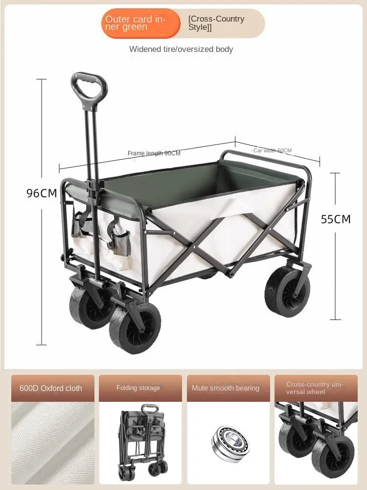 Collapsible Trolley Garden Beach Cart Utility Outdoor Camping Eavy Duty Wagon 4 Wheels Black