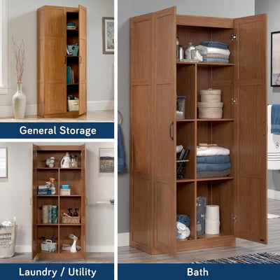 Storage cabinet, kitchen storage cabinet with adjustable shelf, highland oak