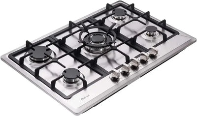 30 Inch LPG/NG Gas Cooktop Dual Fuel 5 Sealed Brass Burner Stainless Steel Hob 110V AC pulse Ignition Stainless Steel