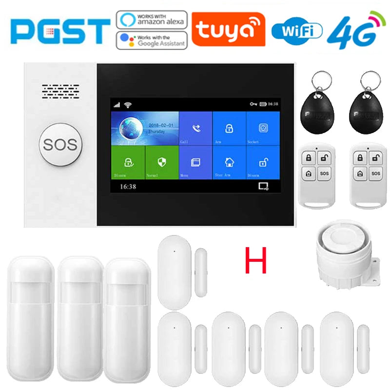 4G Home anti-theft alarm system, security alarm kit with PIR motion sensor, wireless, WiFi, GSM, PG-107, Tuya