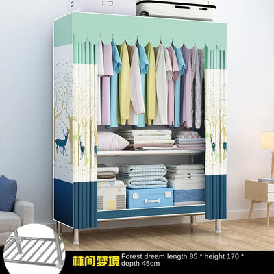 Simple Wardrobe Cloth Closet Furniture For Home Household Bedroom Assembly Cabinet Steel Pipe Reinforced Storage Rack Wardrobe