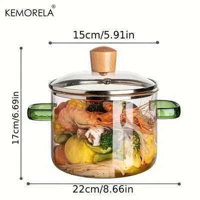 Glass Saucepan Clear Cooking Pot Soup Pot Heating Dual Handles Glass Saucepan With Cover Kitchen Cooking Tools