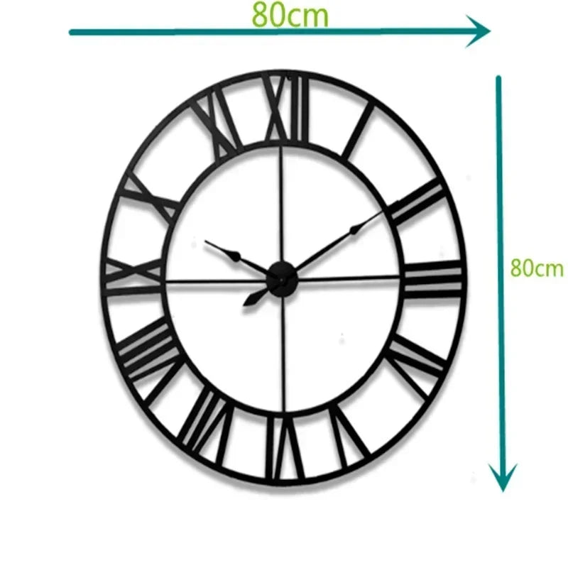 New 80 cm Modern 3D  Large Retro Black Iron Art Hollow Wall Clock Roman Numerals Home Decor