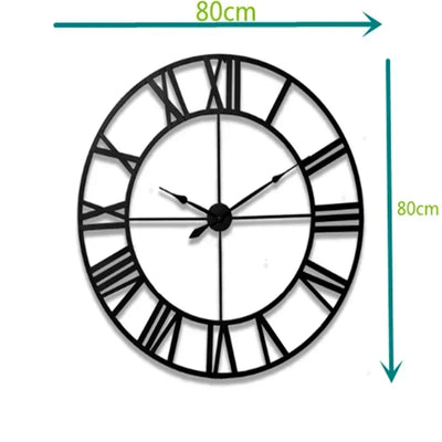 New 80 cm Modern 3D  Large Retro Black Iron Art Hollow Wall Clock Roman Numerals Home Decor