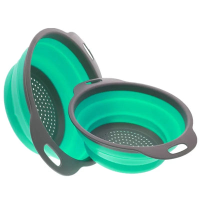 2 Pieces Collapsible Silicone Colander Folding Kitchen Strainer Including One 8 Inch and One 9.5 Inch