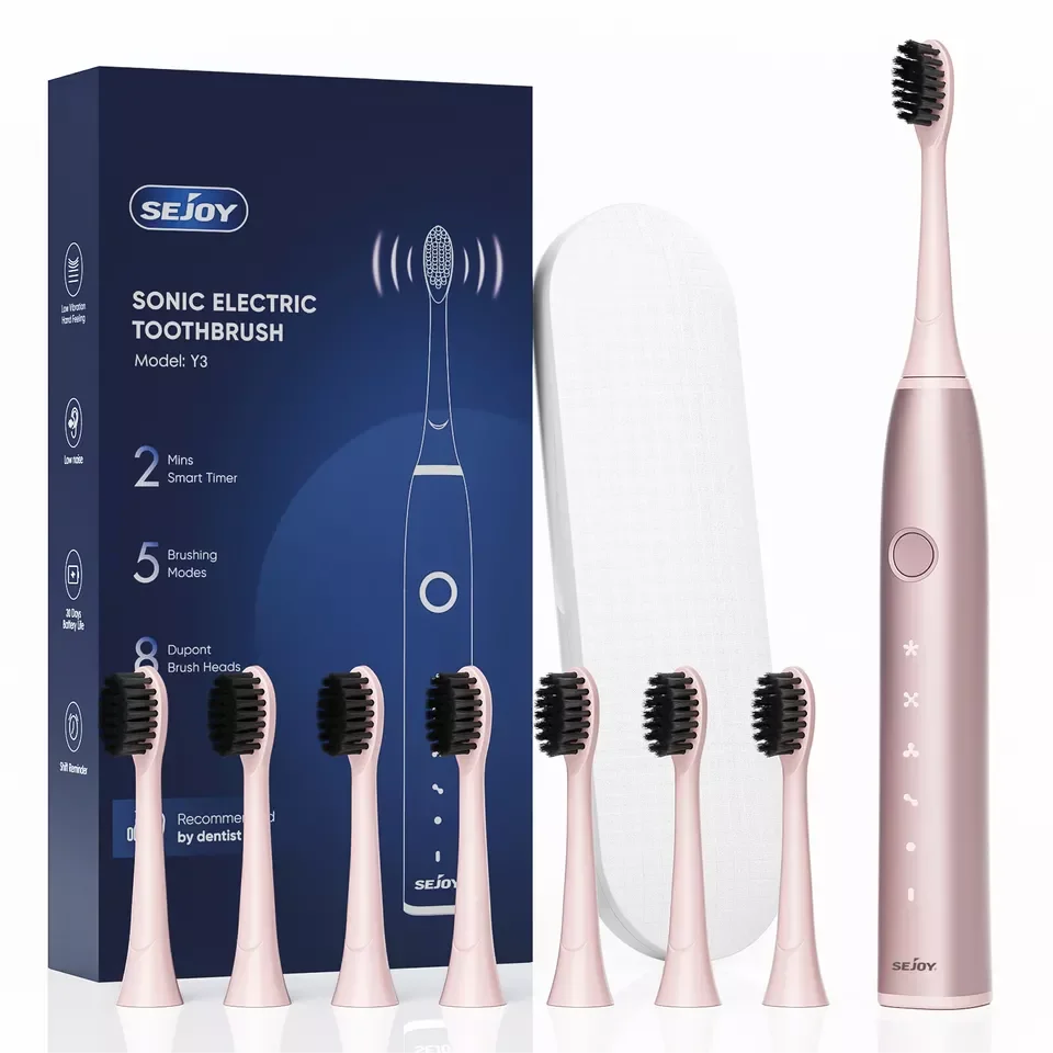 SEJOY Electric Toothbrush for Adults Rechargeable 5 Modes With 8 Replacement Brush Heads