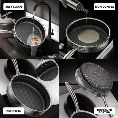 Nonstick Frying Pan 316L Medical Antibacterial Stainless Steel Pan 28/30/32cm Kitchen Nonstick Cooking Pan