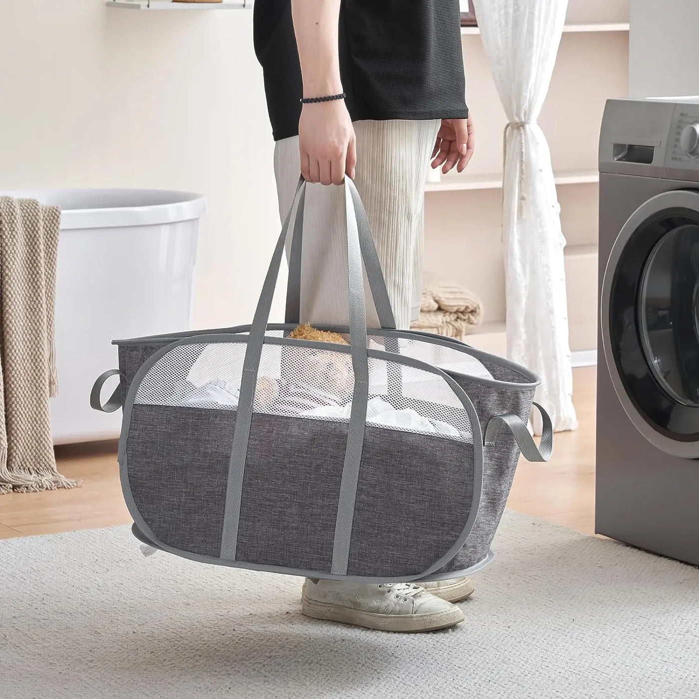 Collapsible Laundry Basket Foldable Pop Up Hamper with Reinforced Carry Handles for Laundry Bathroom Dorm or Travel