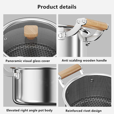 316 Stainless Steel Soup Pot Honeycomb Non-stick Pot with lid Household Hot Pot Induction Cooker Gas Stove Universal Frying Pan