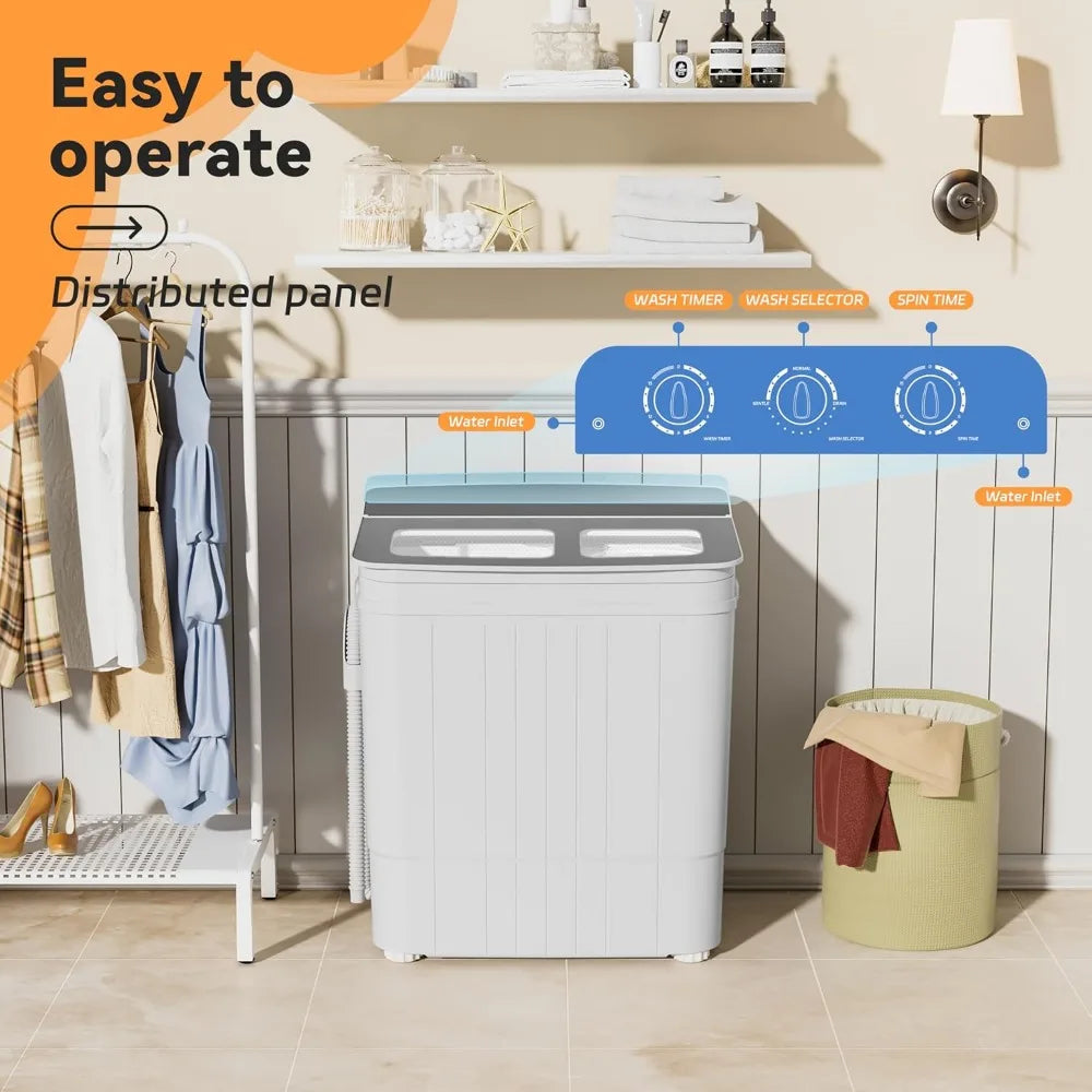 Portable Washing Machine 17.6 Lbs Compact Twin Tub Washer with Spin Cycle Washer and Dryer Combo