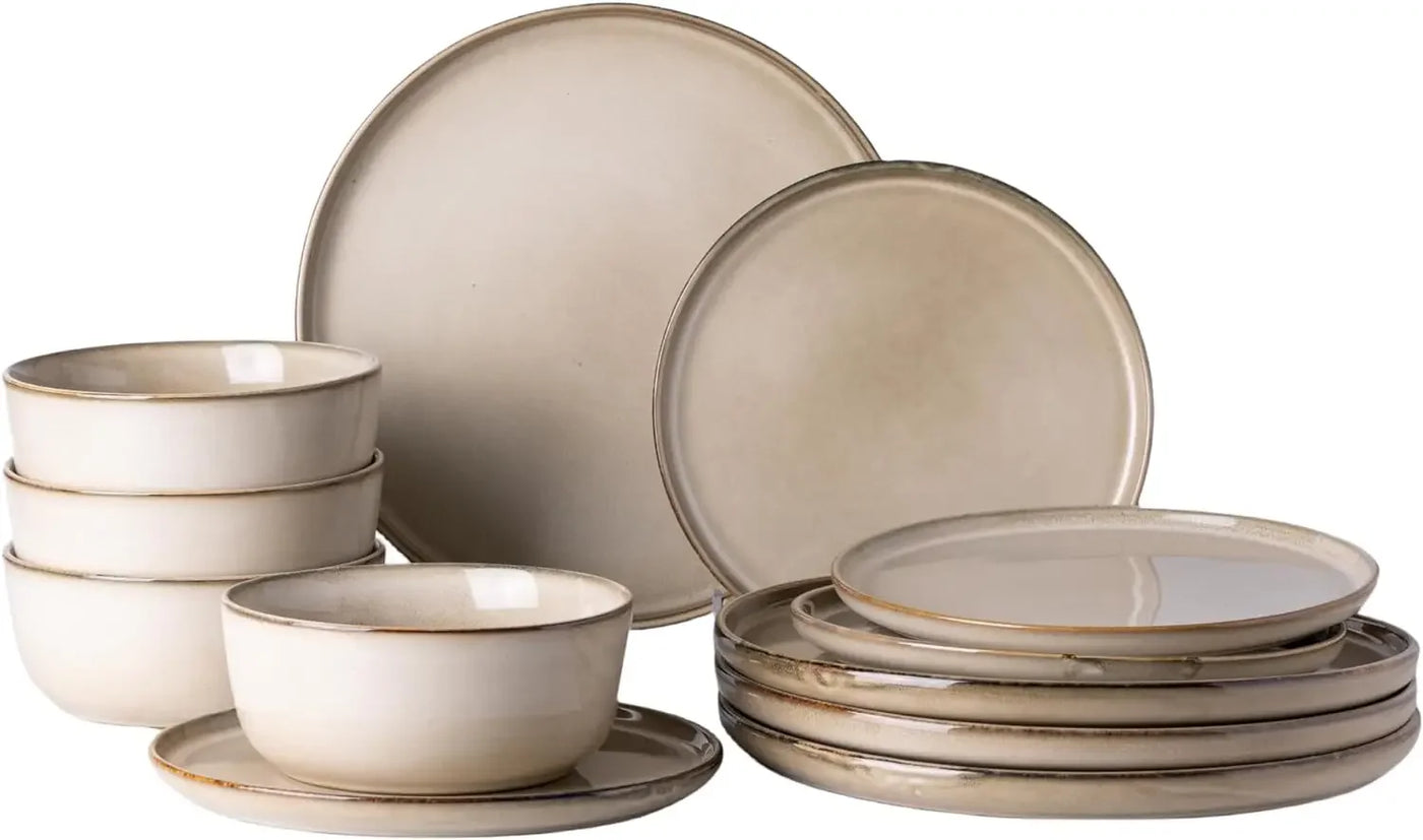 Ceramic Dinnerware Sets for 4, 12 Pieces Stoneware Plates and Bowls Sets, Chip and Scratch Resistant Dishe Set for Dinner,