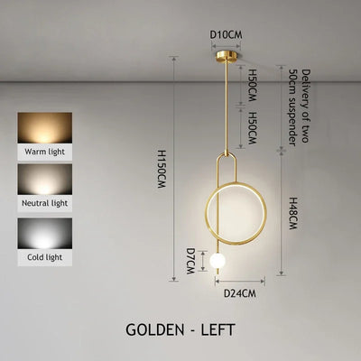 Gold Ring Pendant Light Modern Glass Ball Led Hanging Lamp Bedroom Bedside Minimalist Living Room Home Decor Ceiling Chandelier