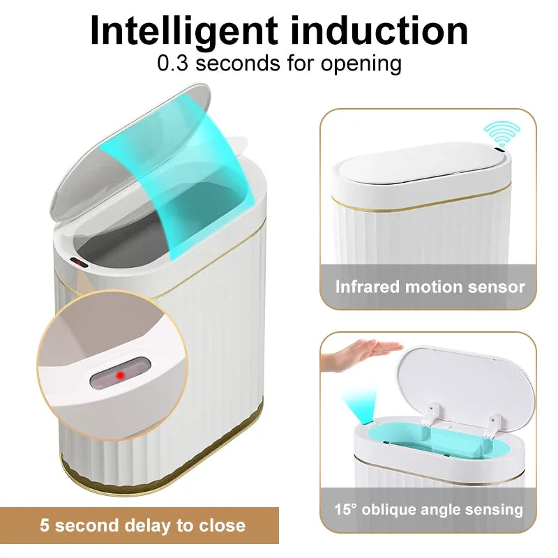 9/12/15L Smart Trash Can Large Capacity For Kitchen Bathroom Garbage Waterproof Trash Bin Induction Home Can Smart Automatic Bin