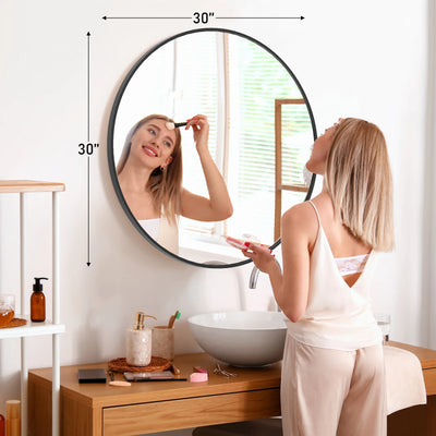 JHK Large Gold Round Vanity Framed Mirror for Wall Matte Metal Framed 30 Inch Modern Mirror Tempered Glass Bedroom Living Room