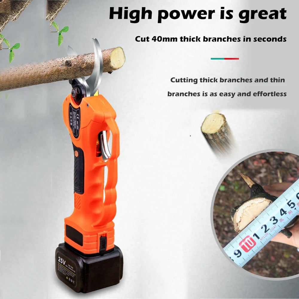 40mm Electric Pruning Scissor Fruit Tree Lengthening Shear Cordless Garden Pruning Machine Rechargeable High Branch Pruning Tool