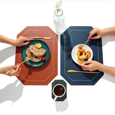 Pure Color Double-Layer Square Leather Placemat Nordic Ins Western Placemat Oil-Proof Table Mat PVC Plate Mat