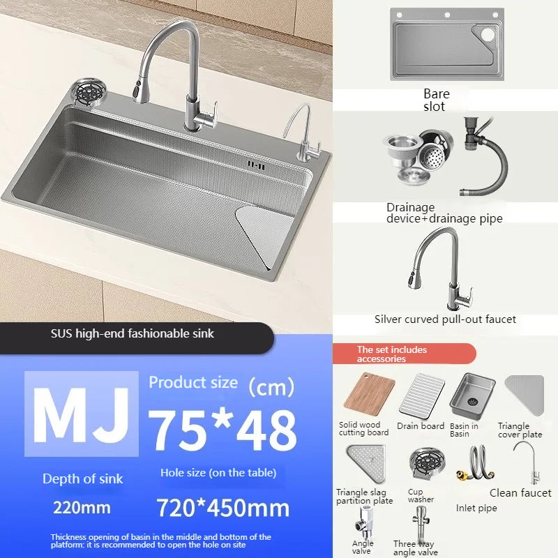 304 Stainless Steel Kitchen Sink Silver Embossed Large Single Slot Undermount Basin Dishwasing Sinks For Kitchen