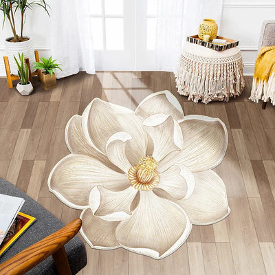 Flower Shape Carpet Soft Round Kitchen Floor Mat Peony Art Rug Living Room Bedroom Bedside Carpet Anti-slip Hallway Door Mat