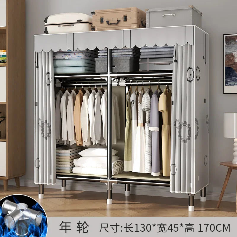 Durable Alloy Steel Wardrobe  HighCapacity Closet with Polyester Taffeta, Easy Clean Bedroom Storage, Clothing Organizer